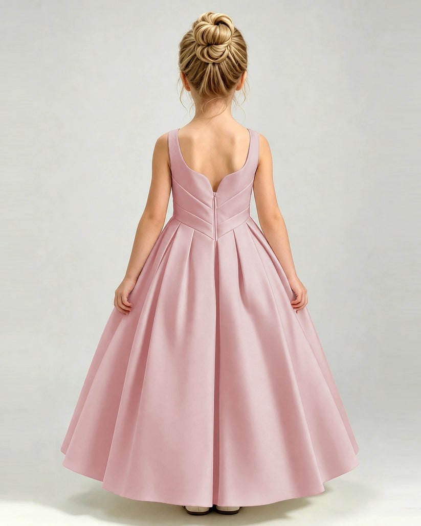 Dusty Rose Satin A-line Girls Formal Dress Back View