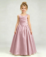 Dusty Rose Satin A-line Girls Formal Dress Front View