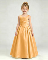 Gold Satin A-line Girls Formal Dress Front View