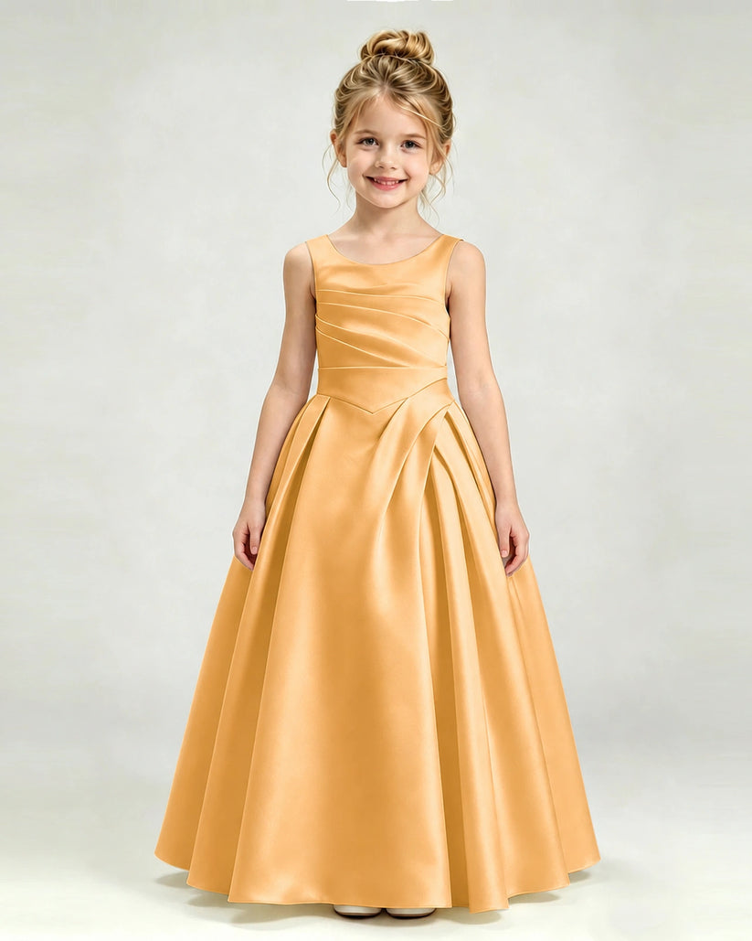 Gold Satin A-line Girls Formal Dress Front View