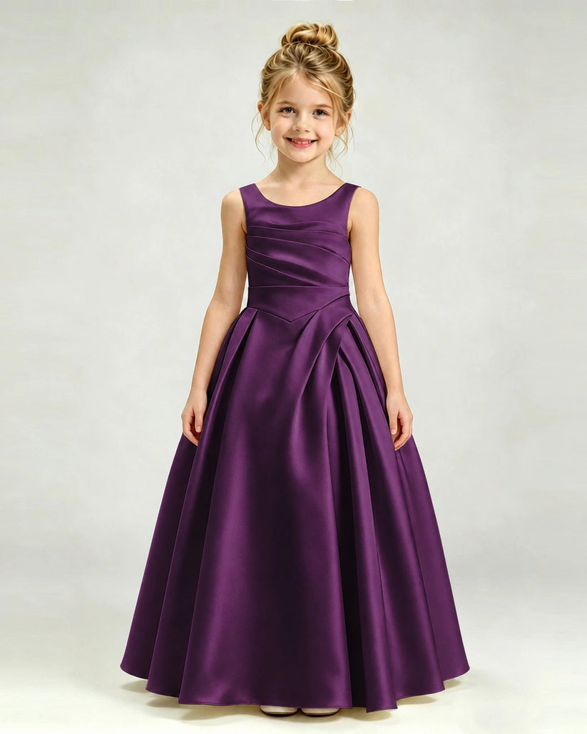 Grape Satin A-line Girls Formal Dress Front View