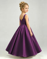 Grape Satin A-line Girls Formal Dress Back View