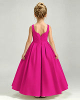 Hot Pink Satin A-line Girls Formal Dress Back View