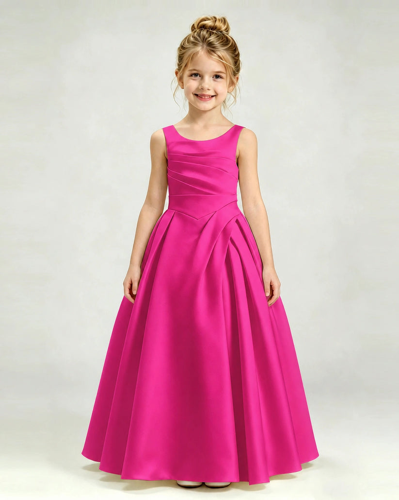 Hot Pink Satin A-line Girls Formal Dress Front View