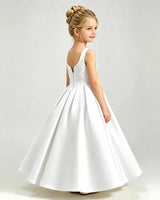 Ivory Satin A-line Girls Formal Dress Back View