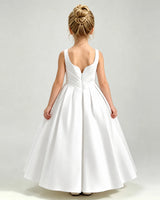 Ivory Satin A-line Girls Formal Dress Back View