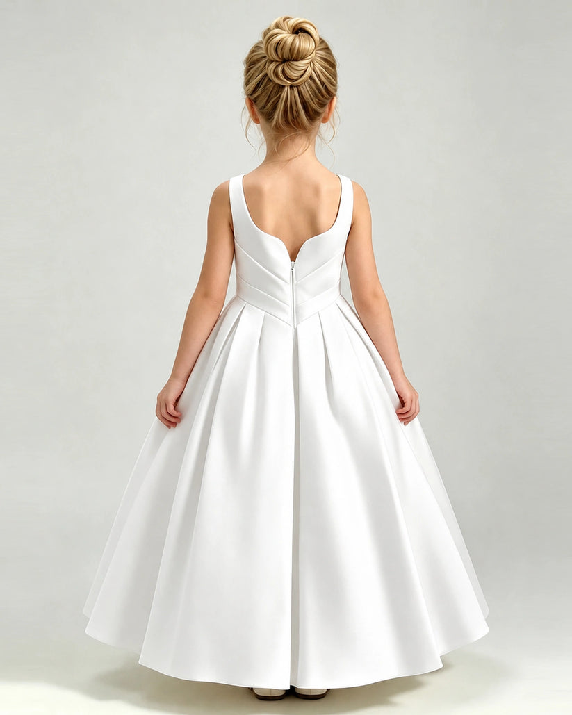 Ivory Satin A-line Girls Formal Dress Back View