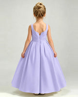 Lavender Satin A-line Girls Formal Dress Back View