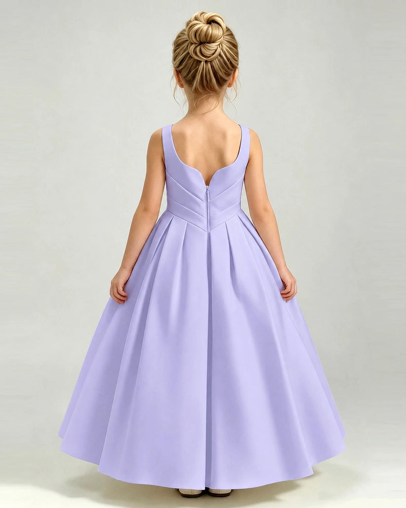 Lavender Satin A-line Girls Formal Dress Back View