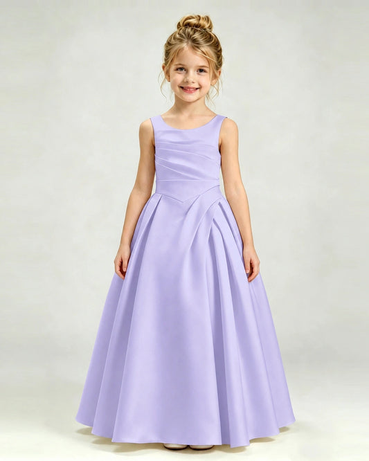 Lavender Satin A-line Girls Formal Dress Front View