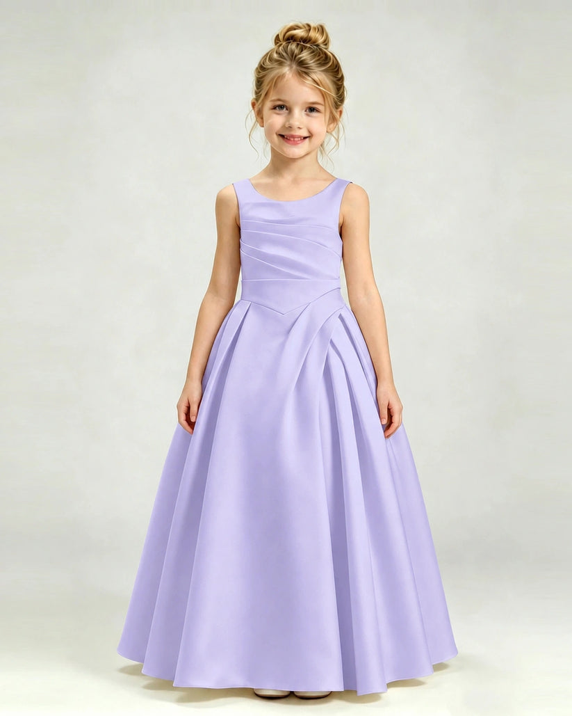 Lavender Satin A-line Girls Formal Dress Front View