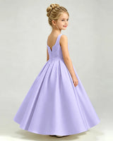 Lavender Satin A-line Girls Formal Dress Side View
