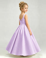Lilac Satin A-line Girls Formal Dress Back View
