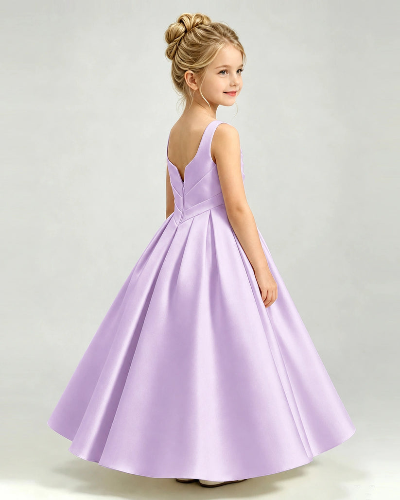 Lilac Satin A-line Girls Formal Dress Back View