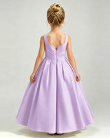 Lilac Satin A-line Girls Formal Dress Back View