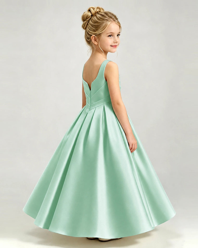 Mint Green Satin A-line Girls Formal Dress Side View