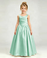 Mint Green Satin A-line Girls Formal Dress Front View
