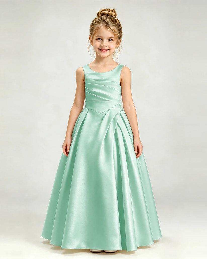 Mint Green Satin A-line Girls Formal Dress Front View