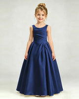 Navy Blue Satin A-line Girls Formal Dress Front View
