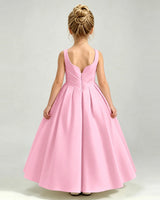 Pink Satin A-line Girls Formal Dress Back View