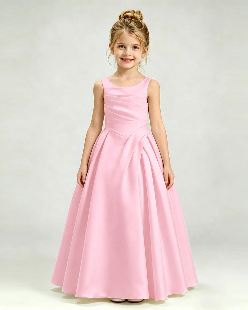 Pink Satin A-line Girls Formal Dress Front View