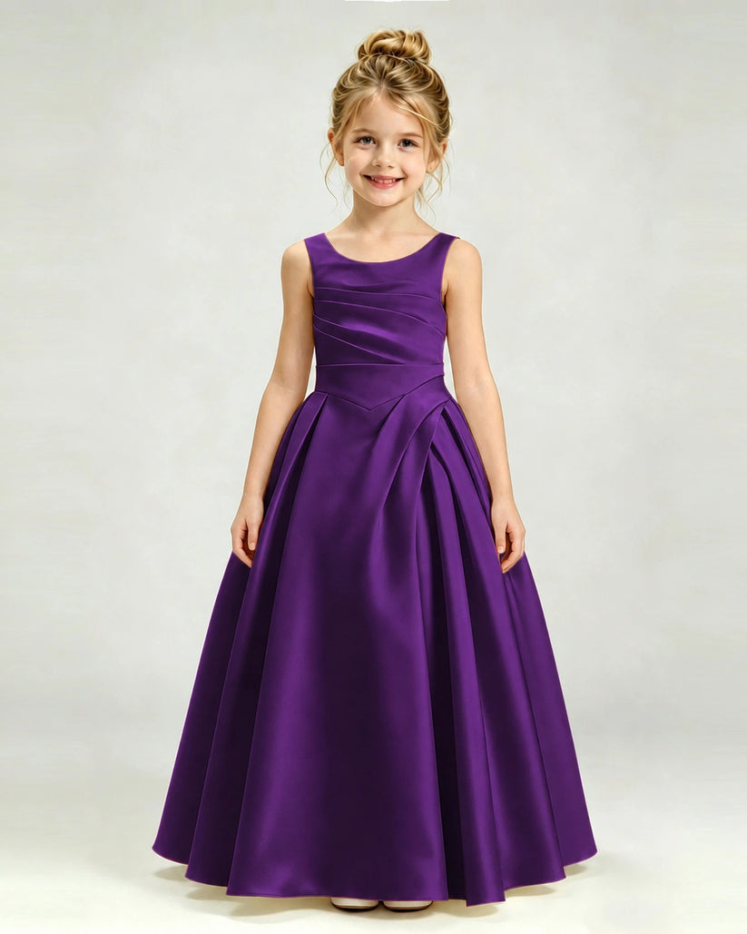 Purple Satin A-line Girls Formal Dress Front View