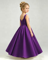 Purple Satin A-line Girls Formal Dress Side View