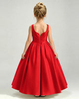 Red Satin A-line Girls Formal Dress Back View