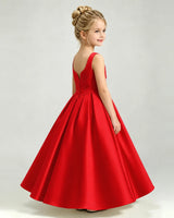 Red Satin A-line Girls Formal Dress Side View