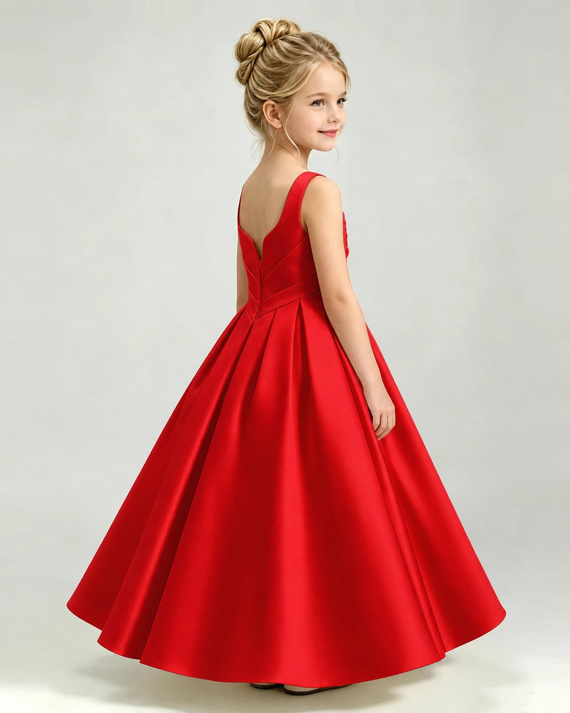 Red Satin A-line Girls Formal Dress Side View
