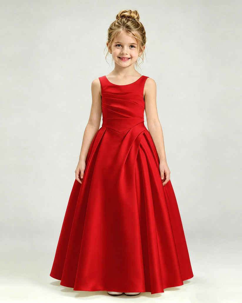 Red Satin A-line Girls Formal Dress Front View