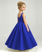 Royal Blue Satin A-line Girls Formal Dress Side View