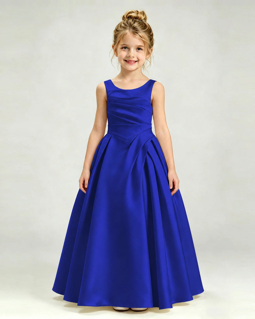 Royal Blue Satin A-line Girls Formal Dress Front View