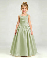 Sage Green Satin A-line Girls Formal Dress Front View