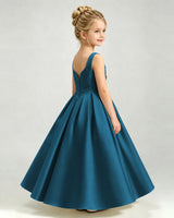Teal Satin A-line Girls Formal Dress Side View