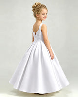 White Satin A-line Girls Formal Dress Side View