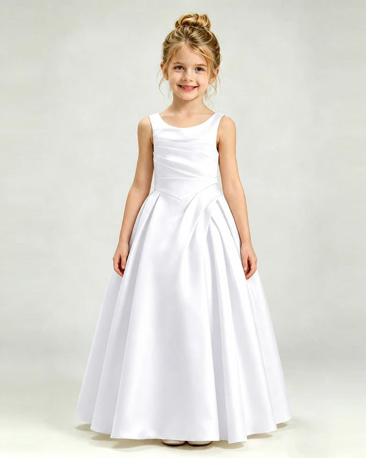 White Satin A-line Girls Formal Dress Front View