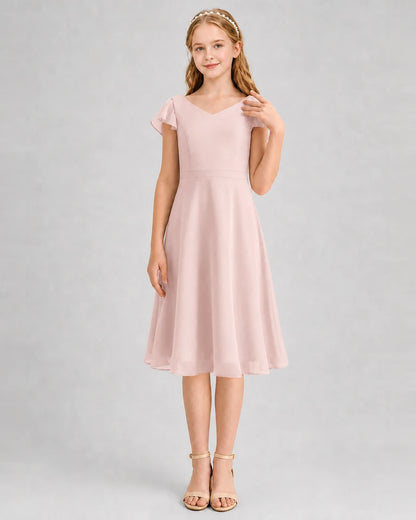 Blush Pink Chiffon A-Line Junior Bridesmaid Dresses Front View