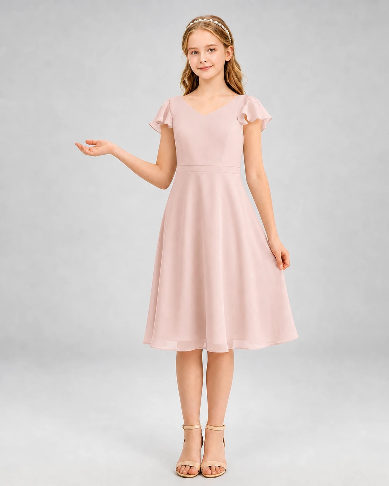 Blush Pink Chiffon A-Line Junior Bridesmaid Dresses