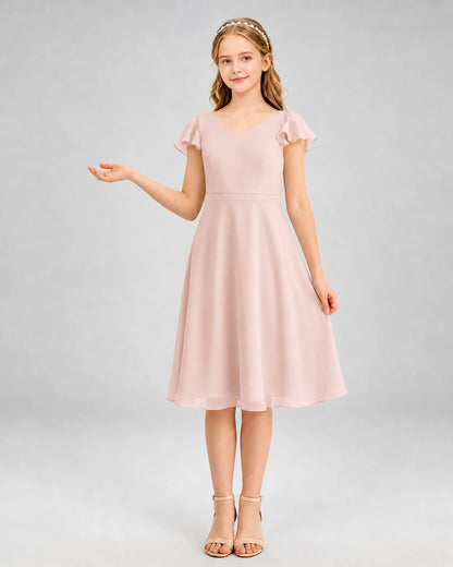 Blush Pink Chiffon A-Line Junior Bridesmaid Dresses