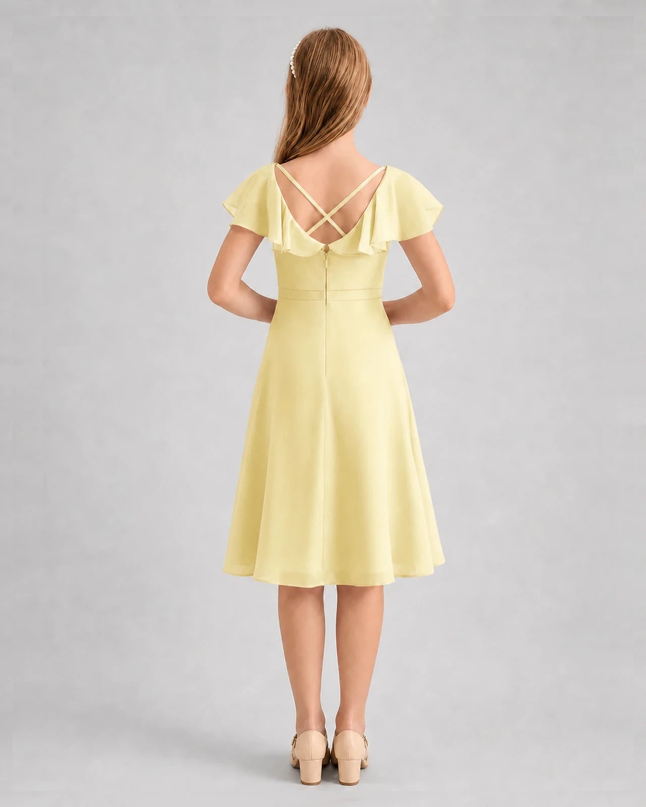 Daffodil Chiffon A-Line Junior Bridesmaid Dresses Back View