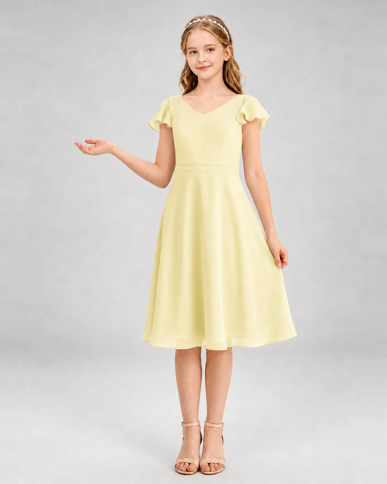 Daffodil Chiffon A-Line Junior Bridesmaid Dresses