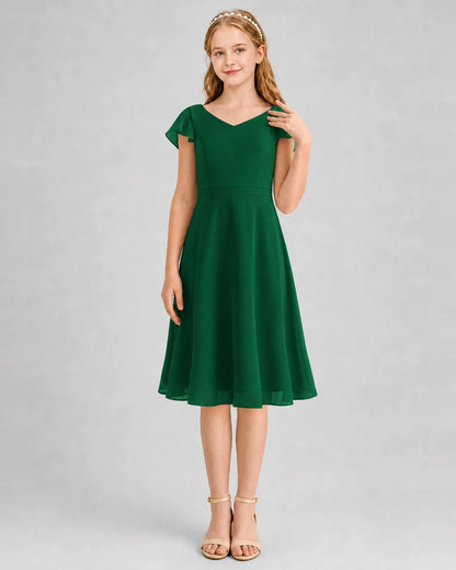 Dark Green Chiffon A-Line Junior Bridesmaid Dresses Front View