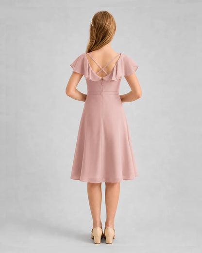 Dusty Rose Chiffon Crisscross Junior Bridesmaid Dresses Back View