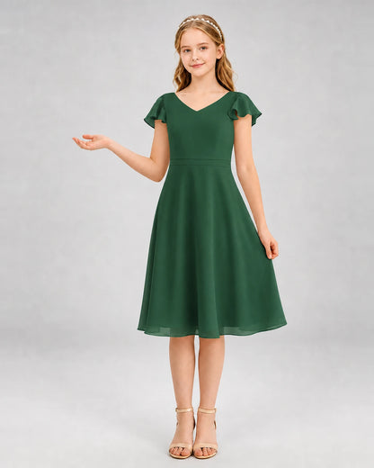 Emerald Green Chiffon A-Line Junior Bridesmaid Dresses