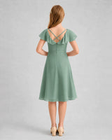 Eucalyptus Chiffon A-line Junior Bridesmaid Dress Back View