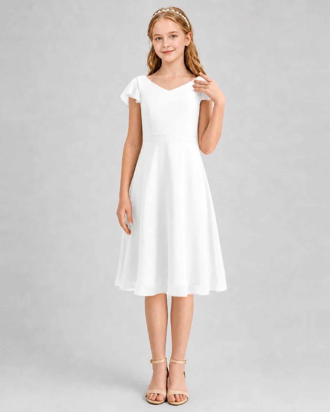 Ivory Chiffon A-Line Junior Bridesmaid Dresses Front View
