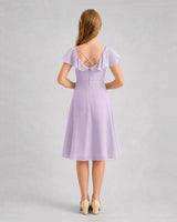 Lavender Chiffon A-line Junior Bridesmaid Dresses Back View