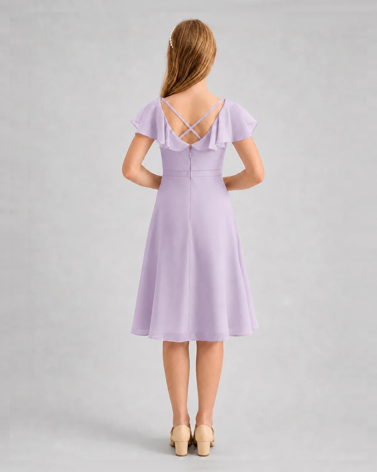 Lavender Chiffon A-line Junior Bridesmaid Dresses Back View