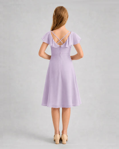 Lavender Chiffon A-line Junior Bridesmaid Dresses Back View